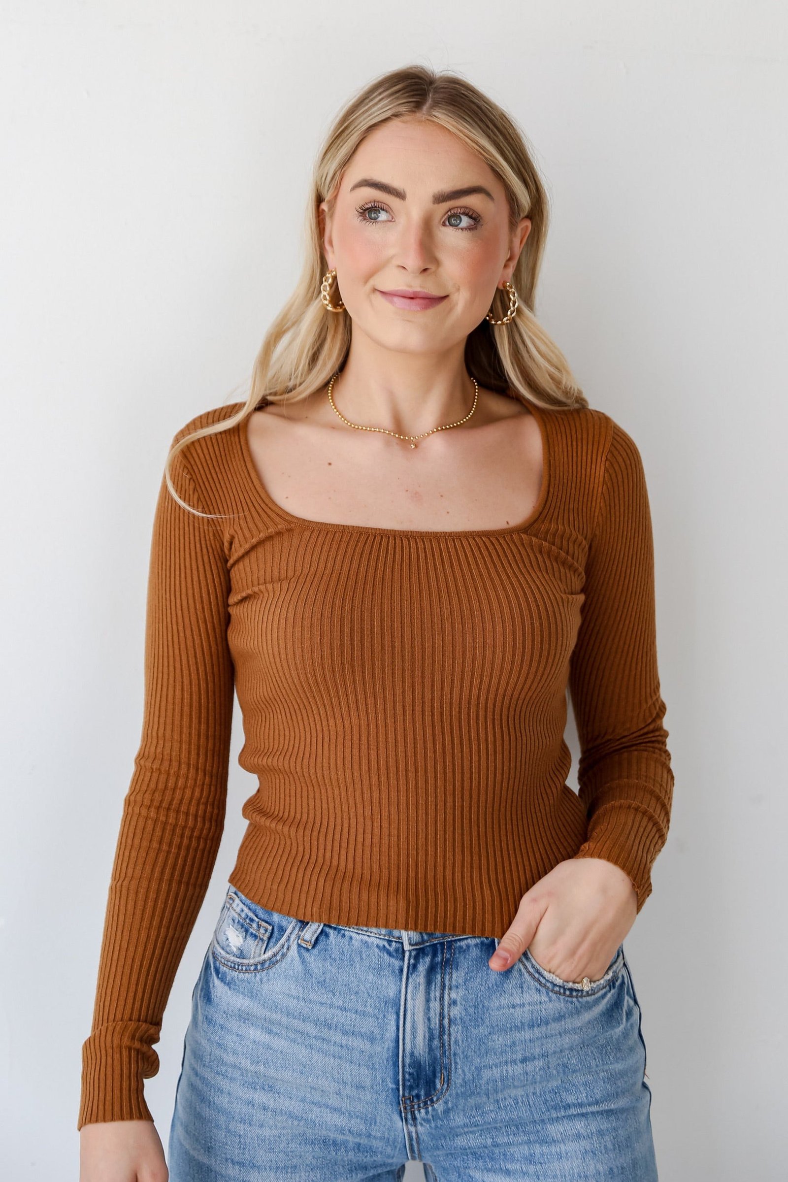 Brooke Camel Ribbed Knit Top - DU DEAL