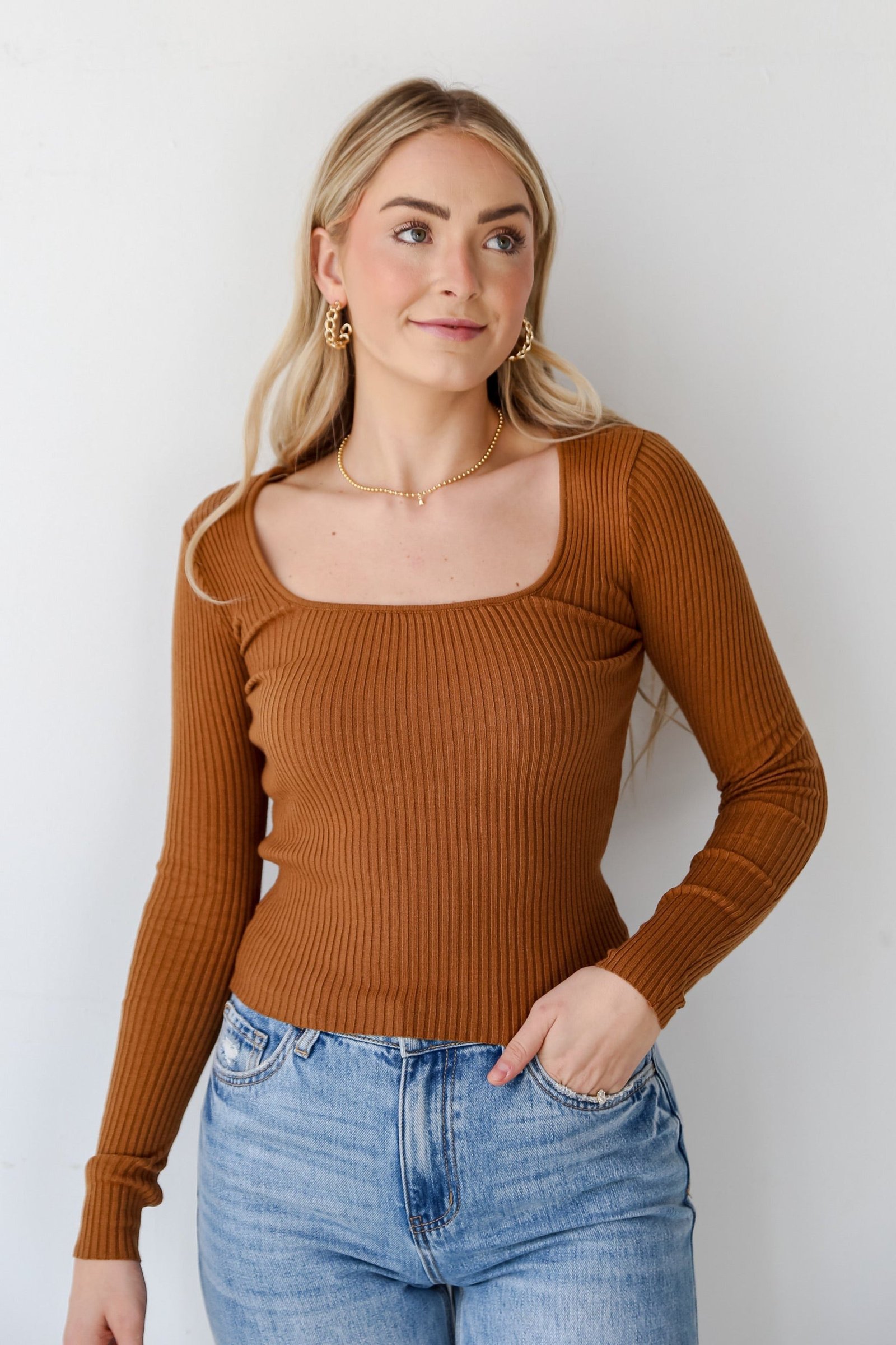 Brooke Camel Ribbed Knit Top - DU DEAL