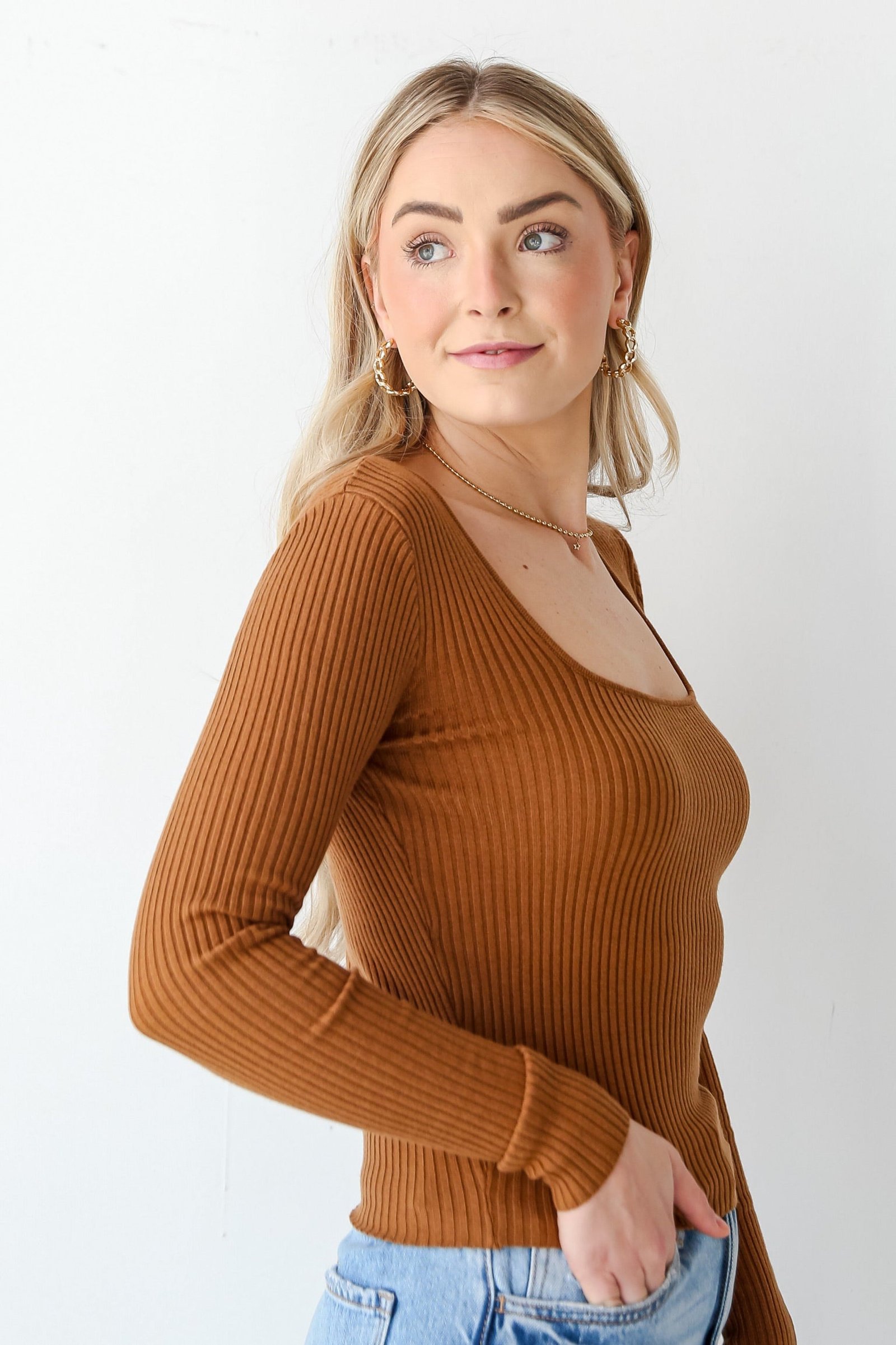 Brooke Camel Ribbed Knit Top - DU DEAL