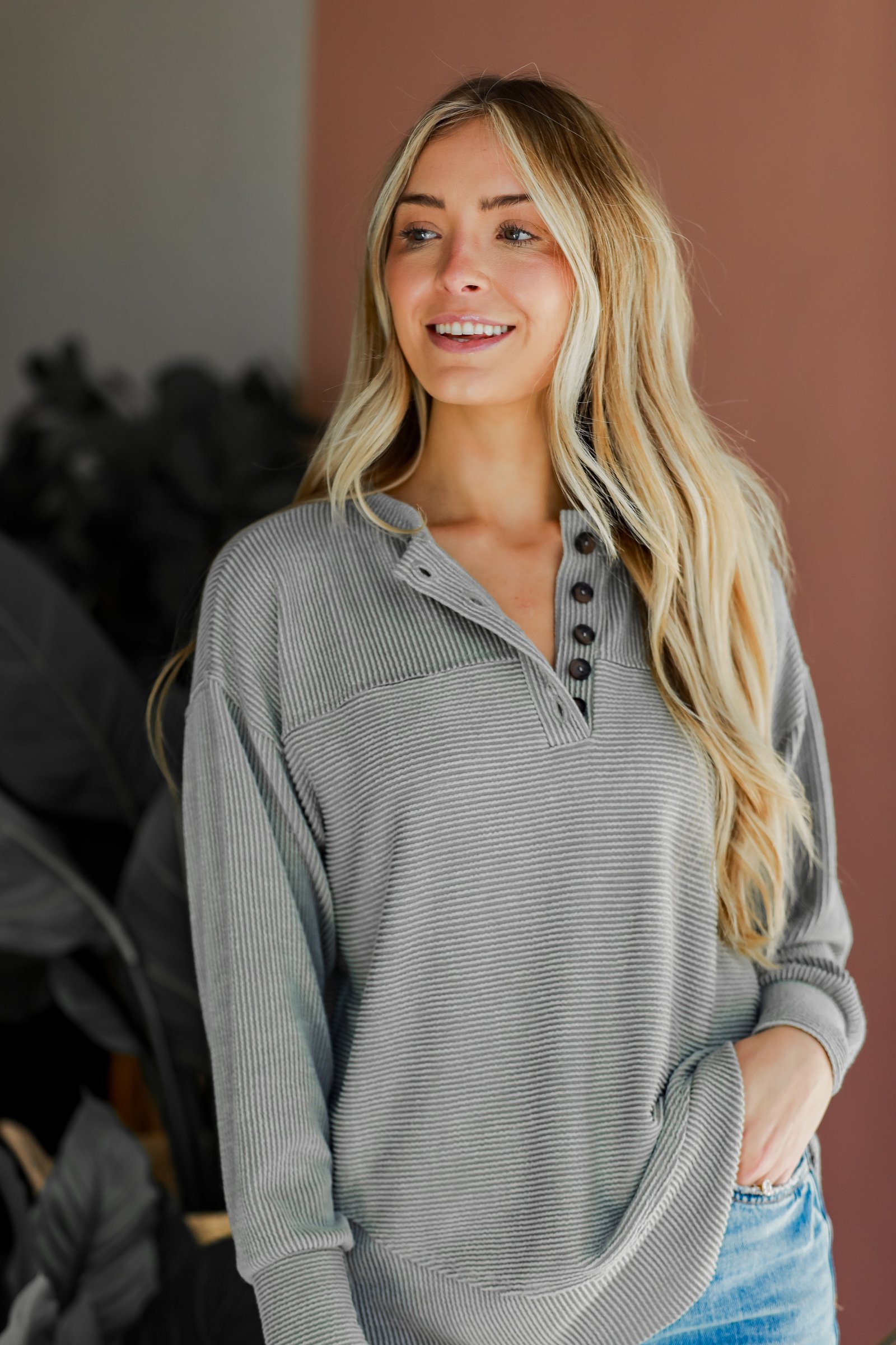 Easily Loved Corded Henley Top